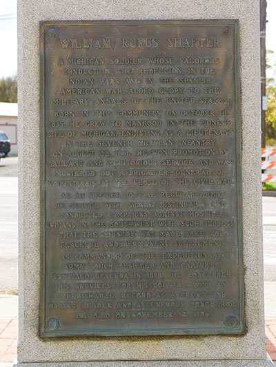 Shafter Monument Left Side Text in Galesburg, MI. Image ©2016 Look Around You Ventues, LLC.